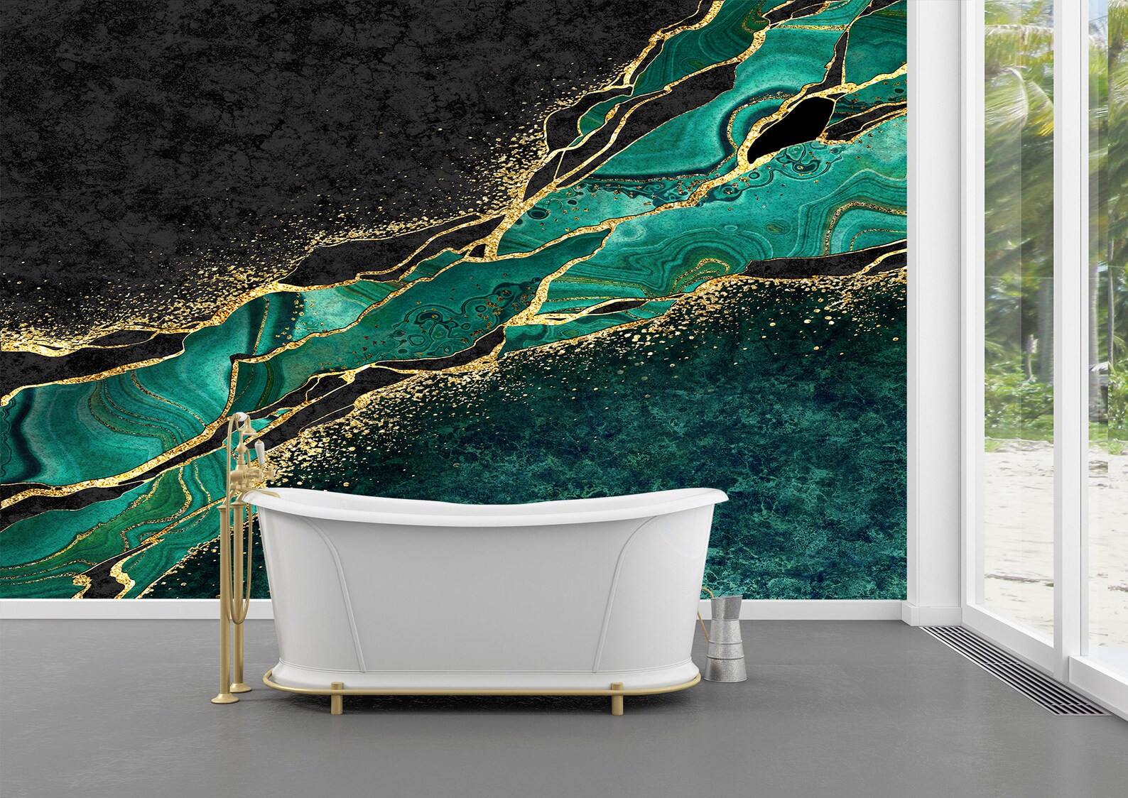 Green Marble with Gold Wall Mural Photo Wallpaper UV Print Etsy