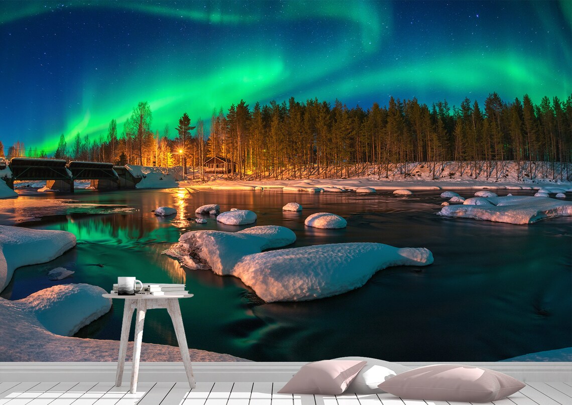 Aurora Borealis Wall Mural Wallpaper Wall Art Peel & Stick Etsy UK
