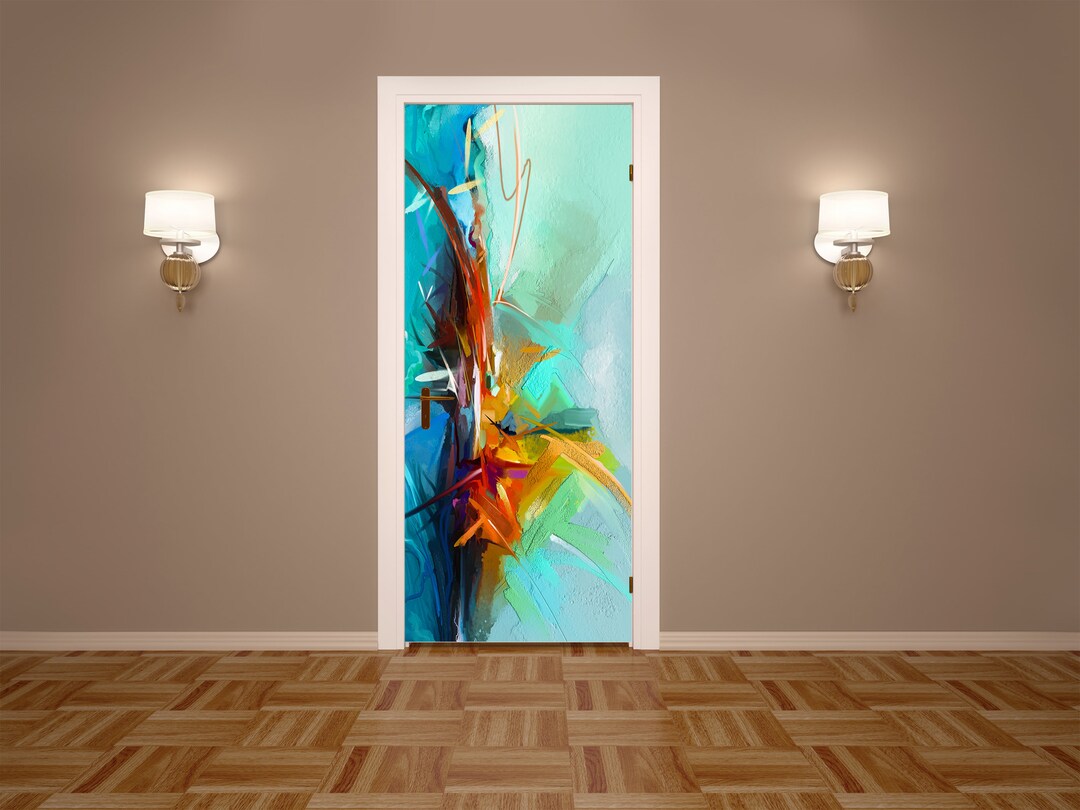 Abstract Colourful Oil Paint Door Mural Sticker, Self Adhesive Door