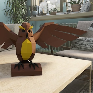 OWL PAPERCRAFT Template, diy 3D paper craft, Pdf downloadabe pattern, wings  sculpture animal crafts, BIRD bedroom home decoration statue