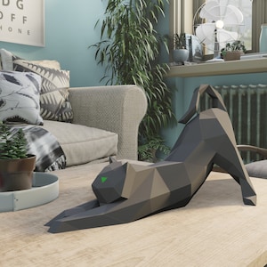 PAPERCRAFT CAT stretching 3D - Printable template PDF  - Art Craft Animal, Paper sculpture / Diy statue pattern, room decoration staue