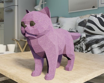 PAPERCRAFT CAT 3D - Plantilla imprimible PDF- Art Craft Animal, Escultura de papel / Patrón de estatua diy, decoración de la habitación staue, pepakura origami