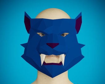 PANTHER MASK PAPERCRAFT 3D-sjabloon, diy volwassen ambacht, maak je eigen Animal Paper kostuum, puma, katachtig masker, Maskerade, kaartmasker halloween
