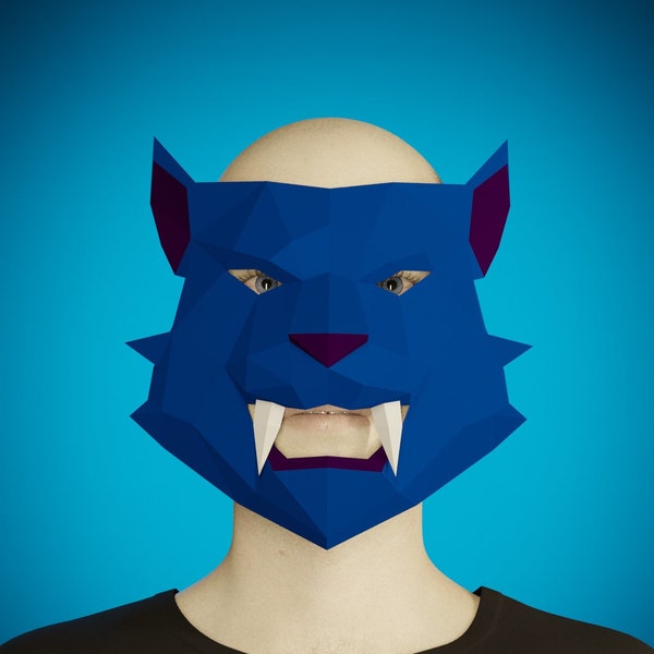 PANTHER MASK PAPERCRAFT 3d template, diy adult craft, make your own Animal Paper costume, puma, feline mask, Masquerade, card mask halloween