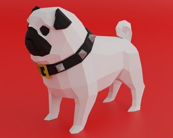 PUG DOG  PAPERCRAFT Template, diy 3D paper craft, Pdf downloadabe pattern, sculpture animal crafts, bedroom home decoration statue