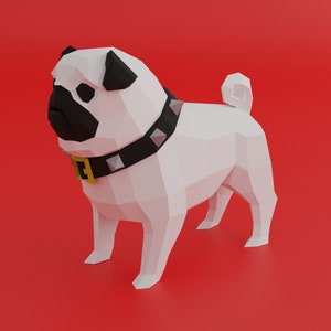 PUG DOG  PAPERCRAFT Template, diy 3D paper craft, Pdf downloadabe pattern, sculpture animal crafts, bedroom home decoration statue