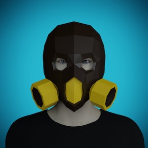 Papercraft MASK GAS, plantilla disfraz de papel 3D, manualidades de papel diy, haz tu propia máscara de cartón, máscara de halloween para adultos, máscara de miedo polígono