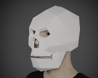 Simple MASK PAPERCRAFT - low poly SKULL - 3D Diy adult paper craft pattern , printable Pdf template, halloween costume, day of the dead