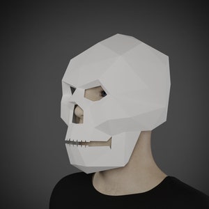 Simple MASK PAPERCRAFT - low poly SKULL - 3D Diy adult paper craft pattern , printable Pdf template, halloween costume, day of the dead