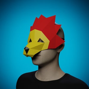 Meia máscara de LEÃO simples, modelo 3D PAPERCRAFT, artesanato para adultos diy, faça sua própria MÁSCARA de papel animal, máscara de Halloween/masquerade para meninas/mulheres
