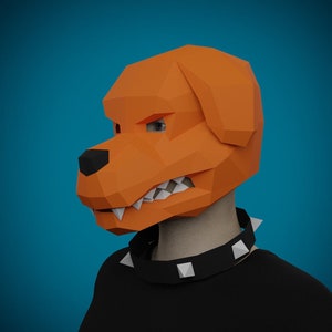 PAPERCRAFT MASK- DOG: Cartoon 3D animal head- Diy adult paper craft pattern, printable pdf template, make your own mask for halloween