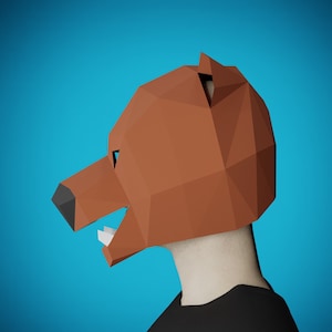 BÄRENMASKE Papercraft Template PDF, DIY Tiermaske, Papier Handwerk für Erwachsene, 3D Puzzle druckbare Vorlage Muster, Bär Kostüm für Halloween