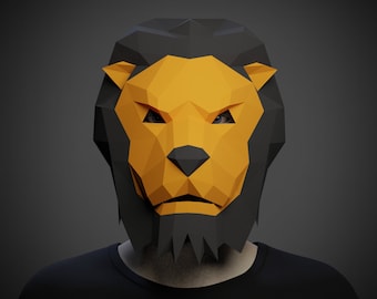 LION MASK PAPERCRAFT- Pdf Template- 3D pattern mask craft for men, low poly masquerade, Diy costume