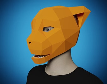 Cheetah MASK PAPERCRAFT 3d template, diy adult craft, make your own Animal Paper costume, puma, feline mask, Masquerade, card mask halloween