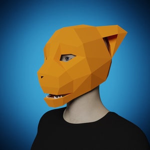 Cheetah MASK PAPERCRAFT plantilla 3d, manualidades para adultos diy, haz tu propio disfraz de Animal Paper, puma, mascara felina, Mascarada, mascara de cartas halloween