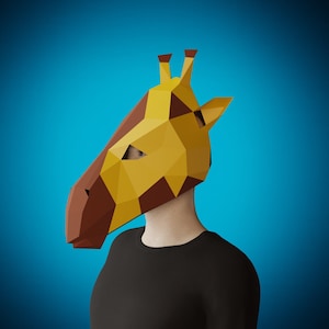 Giraffe MASK Papercraft Template pdf, DIY 3D ANIMAL mask adult papercraft, make your own mask, printable pattern halloween costume, carnival