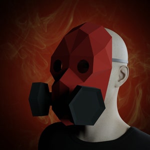 MÁSCARA DE GAS Papercraft, plantilla de disfraz de papel 3D, manualidad de papel Diy, haz tu propia máscara de cartón, máscara de halloween para adultos, máscara de polígono de miedo