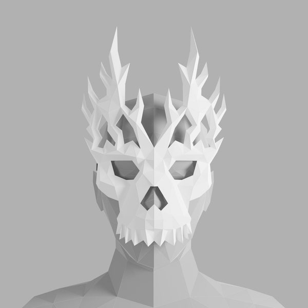 Cyber Scull ice/fire PAPERCRAFT MASK PDF pattern,  3D Costume, printable diy template, festival, Halloween craft, carnival, adult craft