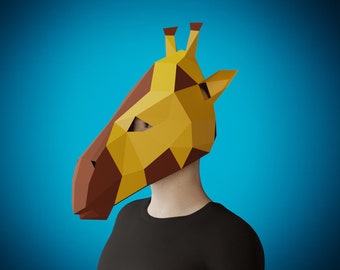 Giraffe MASK Papercraft Template pdf, DIY 3D ANIMAL mask adult papercraft, make your own mask, printable pattern halloween costume, carnival