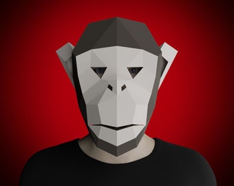 MONKEY PAPERCRAFT MASK 3D - Chimpance modèle imprimable modèle pdf ~ bricolage enfants artisanat, faire votre propre masque d'animal, costume de bricolage halloween