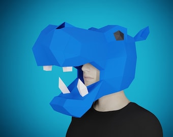 PAPERCRAFT MASK HIPPO, 3D Tierkopf - DIY Erwachsenen Papier Handwerk Muster, druckbare PDF-Vorlage, machen Sie Ihre eigene Maske für Halloween
