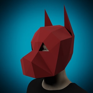 MASCARA DE PERRO PAPERCRAFT Plantilla pdf (Dobermann) Disfraz para halloween, mascarada, carnaval, festival, casco de animal pepakura, mascara de carton