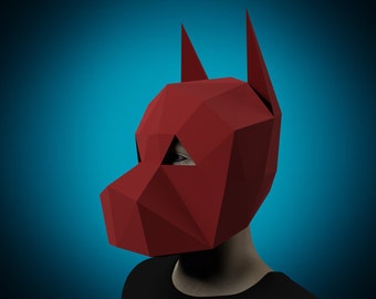 DOG MASK PAPERCRAFT Template pdf  (Dobermann) Costume for halloween, masquerade, carnival, festival, pepakura animal helmet, cardboard mask