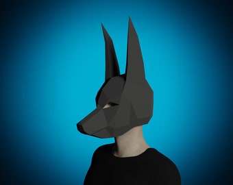 ANUBIS MASK PAPERCRAFT , diy adult masquerade mask, 3d paper craft printable template, downloadable pattern of mask for men, egyptian party