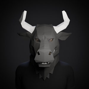 PAPERCRAFT MASK 3D MINOTAUR Template, DIY Tierkostüm, Low Poly Stier Maske, Pepakura Scary Halloween Maske, Pdf Schnittmuster