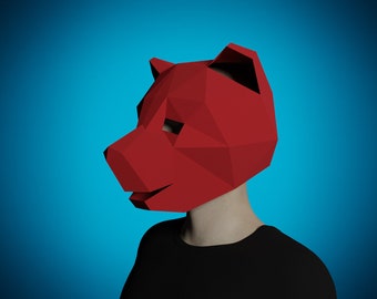 BEAR MASK Papercraft TEMPLATE pdf, diy animal mask, paper craft for adults,3d puzzle printable template pattern, bear costume for halloween