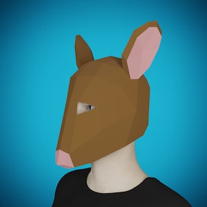 RAT MASK PAPERCRAFT 3D template, diy adult craft, make your own  low poly animal Paper mask, dj halloween costume, masquerade mouse mask
