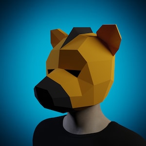 Plantilla 3D HYENA PAPERCRAFT, artesanía diy, haz tu propia MASCARA de Papel Animal, disfraz de halloween, máscara de mascarada para hombres, cosplay felino, peludo
