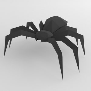 Könnte beinhalten: Eine schwarze Origami-Spinne mit acht Beinen. Die Spinne ist aus Papier gefertigt und hat ein geometrisches Design.
