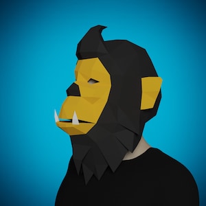 MASCHERA DI CARTA SCIMMIA 3D - yeti / modello stampabile modello pdf ~ artigianato fai da te per bambini, crea la tua maschera animale, costume fai da te di Halloween