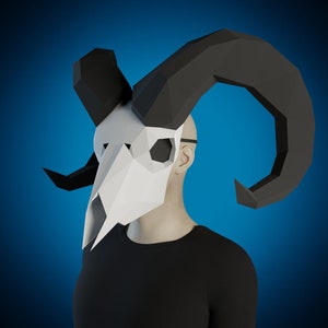 Scary MASK PAPERCRAFT -animal skull - 3D Diy adult paper craft pattern , printable PDF template, halloween costume, Bighorn sheep skull helm