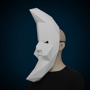 Plantilla PAPERCRAFT MOON MASK, patrón pdf imprimible para máscara 3D de baja poli, mascarada, pepakura, cosplay, disfraz de halloween, carnaval, fiesta