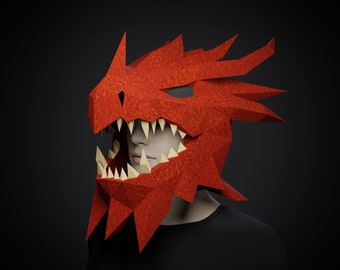 PAPERCRAFT MASK DRAGON  -  Pdf printable  pattern template - halloween costume -make your own 3D Diy adult craft masquerade mask,