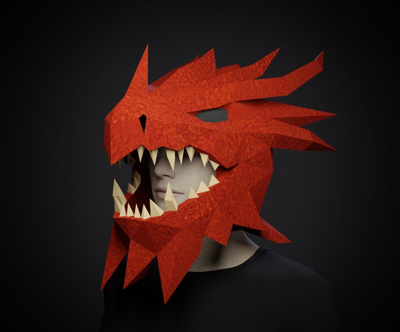 PAPERCRAFT MASK DRAGON Pdf printable pattern template Etsy