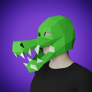 MASK PAPERCRAFT CROCODRILE, (Easy version) 3D Diy adult paper craft pattern, printable pdf template, halloween costume animal aligator