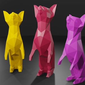 3D ANIMAL PAPERCRAFT - Chihuahua Dog - PDF printable Tempalte, low poly staue diy craft, make your own room decoration, home decor