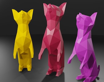 3D ANIMAL PAPERCRAFT - Chihuahua Dog - PDF printable Tempalte, low poly staue diy craft, make your own room decoration, home decor