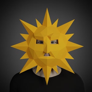 Plantilla PAPERCRAFT SUN MASK, patrón pdf imprimible para máscara 3D de baja poli, mascarada, pepakura, cosplay, disfraz de halloween, carnaval, fiesta