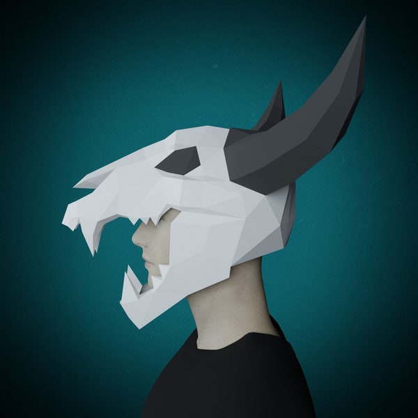 Scary MASK PAPERCRAFT -animal skull - 3D Diy adult paper craft pattern , printable PDF template, halloween costume, cow, bison, bull, helmet