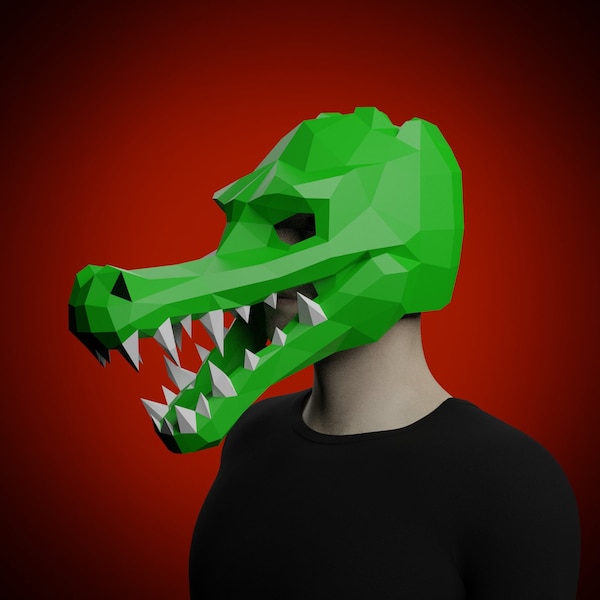 SCARY MASK PAPERCRAFT -aligator crocodile - 3D Diy adult paper craft pattern , printable pdf template, halloween costume animal