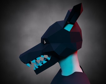 SCARY MASK Papercraft - Demon DOG - 3D animal- Diy adult paper craft pattern , printable pdf template, masquerade halloween carnival