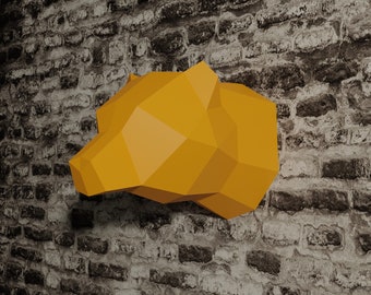 PAPERCRAFT 3D WAND DEKOR Einfacher Bärenkopf, druckbare Pdf Vorlage Muster, xxl Diy Raumdekoration, Papierhandwerk Dekoration Skulptur für Erwachsene