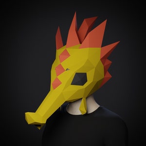 SEAHORSE MASK PAPERCRAFT, modelo de máscara de artesanato em papel 3d pdf, fantasia de pepakura, máscara de monstro, máscara de peixe, máscara de animal, fantasia de halloween diy