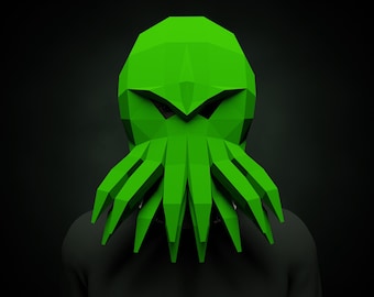 PAPERCRAFT Modèle PDF - MASQUE Cthulhu 3D, créatures mythiques, artisanat en papier adulte diy, masque de poulpe animal, mascarade, carnaval, madri gras