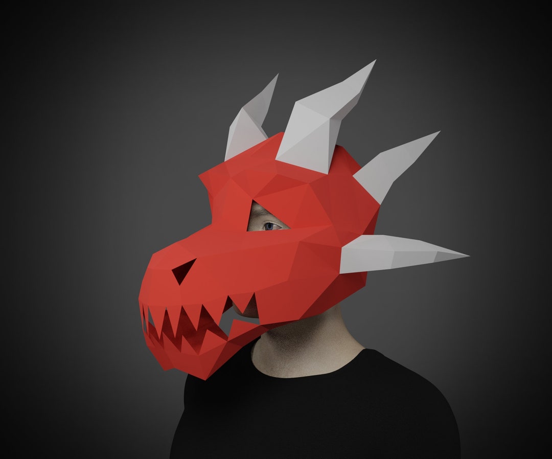 DRAGON PAPERCRAFT MASK - Pdf Printable Pattern Template - Halloween ...
