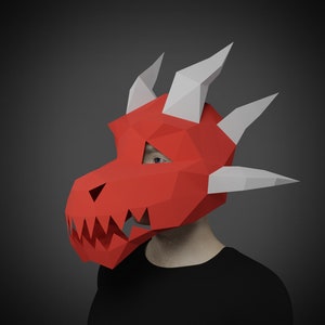 DRAGON PAPERCRAFT MASK  -  Pdf printable  pattern template - halloween costume -make your own 3D Diy adult craft masquerade mask